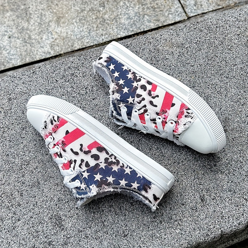 Women's Stars & Striped Lace Up Canvas Shoes Lightweight Casual Shoes