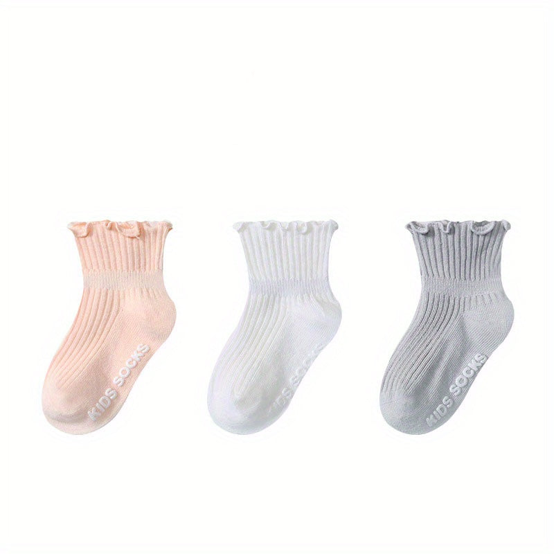 3 Pairs Baby Girls Ruffled Edge Princess Socks