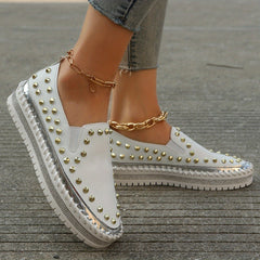 Women's Rivet Platform Loafers Slip On Low Top Shoes