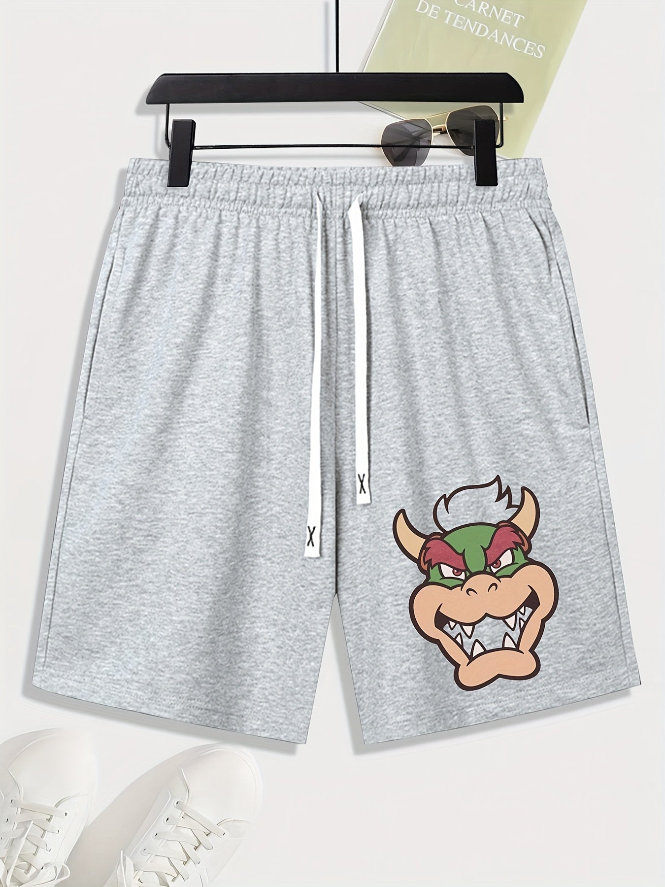 Cartoon Bull Print Men's Loose Drawstring Shorts
