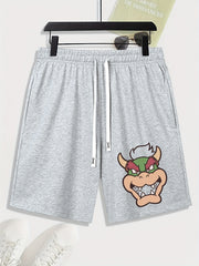 Cartoon Bull Print Men's Loose Drawstring Shorts
