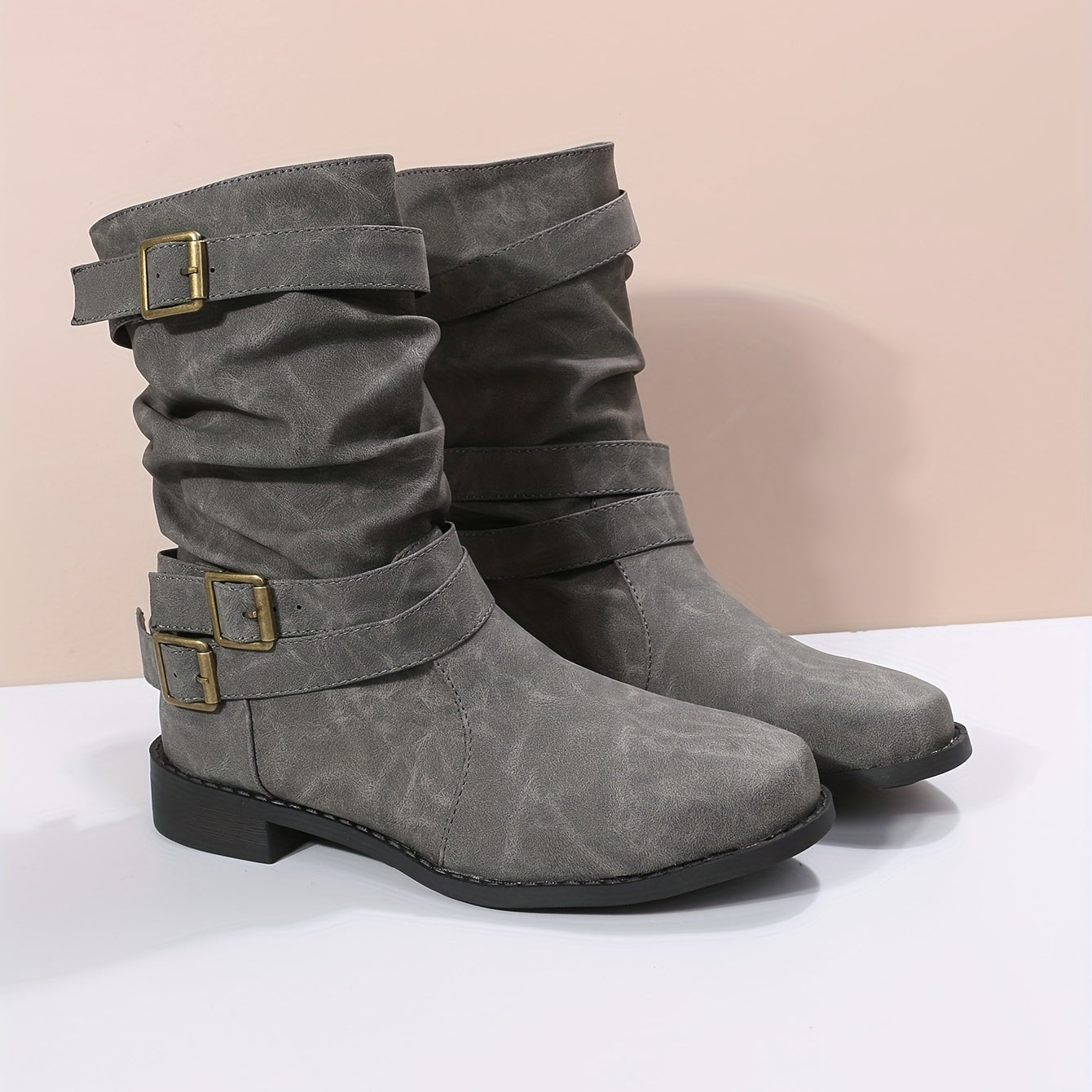 Women's Chunky Heel Boots Buckle Strap Dress Comfortable Walking Shoes