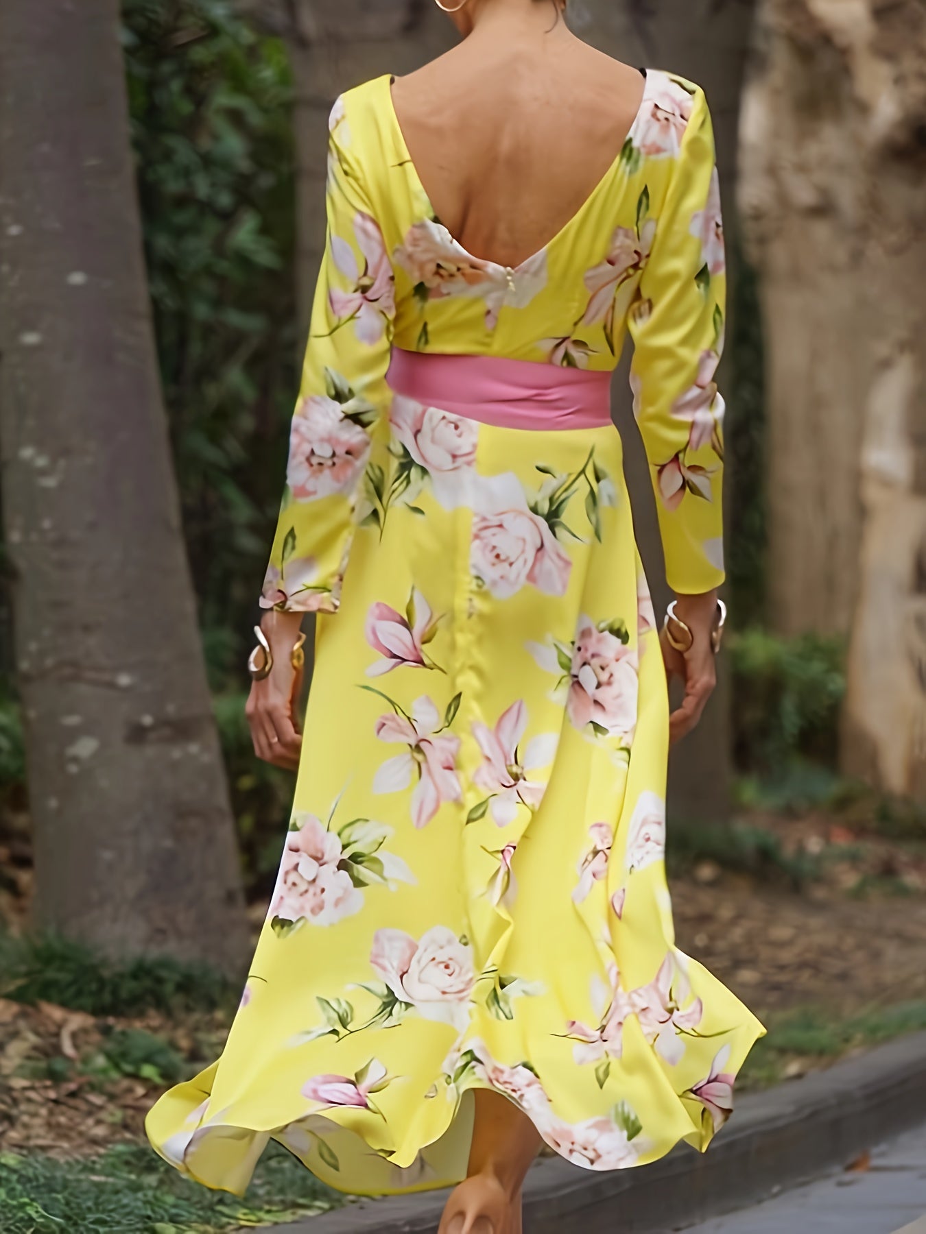 Women's Plus Floral Print Long Sleeve Casual Dress