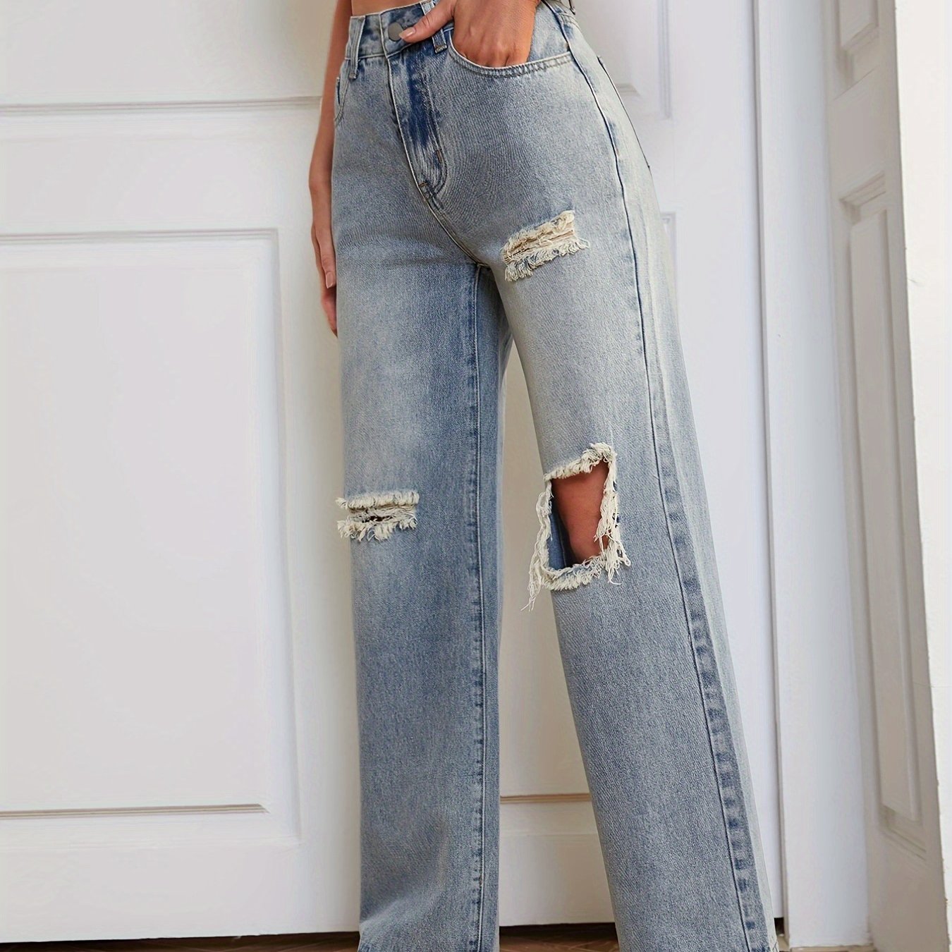 Distressed High Waist Jeans Loose Fit