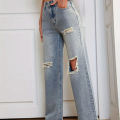 Distressed High Waist Jeans Loose Fit