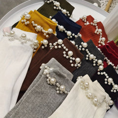 Faux Pearl Decor Socks Sweet & All match Women's Stockings