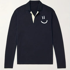 Men's Knit Polo Shirt with Smile Pattern
