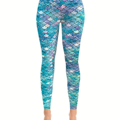 Fish Scale Print Stretchy Leggings Casual Skinny Leggings Women's Clothing