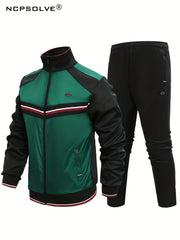 Men's Sports Suit Striped Jacket & Solid Pants