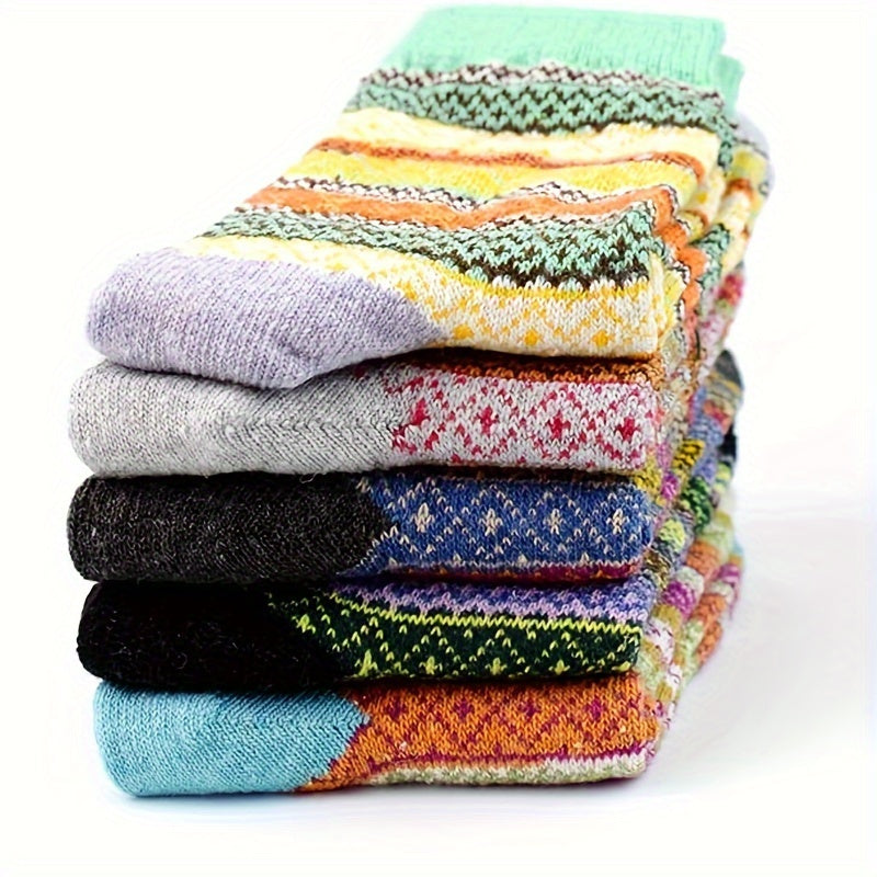 5 Pairs Winter Warm Knit Boot Socks for Men Women