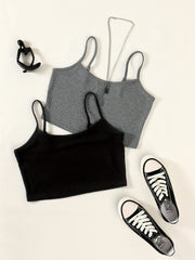2 Ribbed Crop Cami Top Spaghetti Strap Summer Women's Clothing