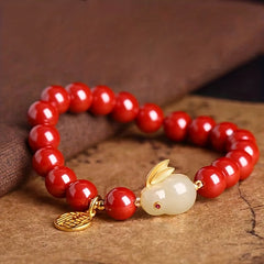 Jade Rabbit Bracelet Zodiac Rabbit Year Lucky Card Beads Hand String