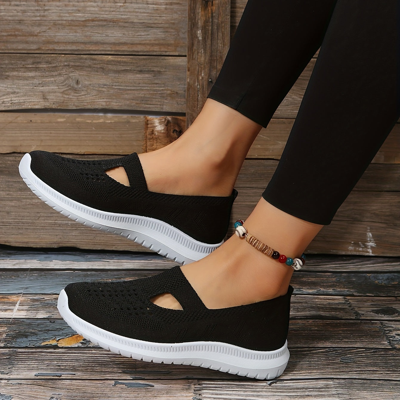 Women's Cut Out Knitted Sneakers Casual Slip On Shoes