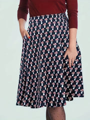 Mushroom Print A-line Maxi Skirt with Pockets