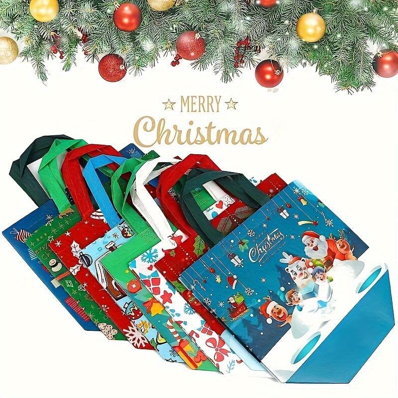 11pcs Christmas Tote Gift Bags Handles Reusable Non woven