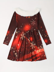 Snowflake & Fire Work Plush Collar Dress for Christmas