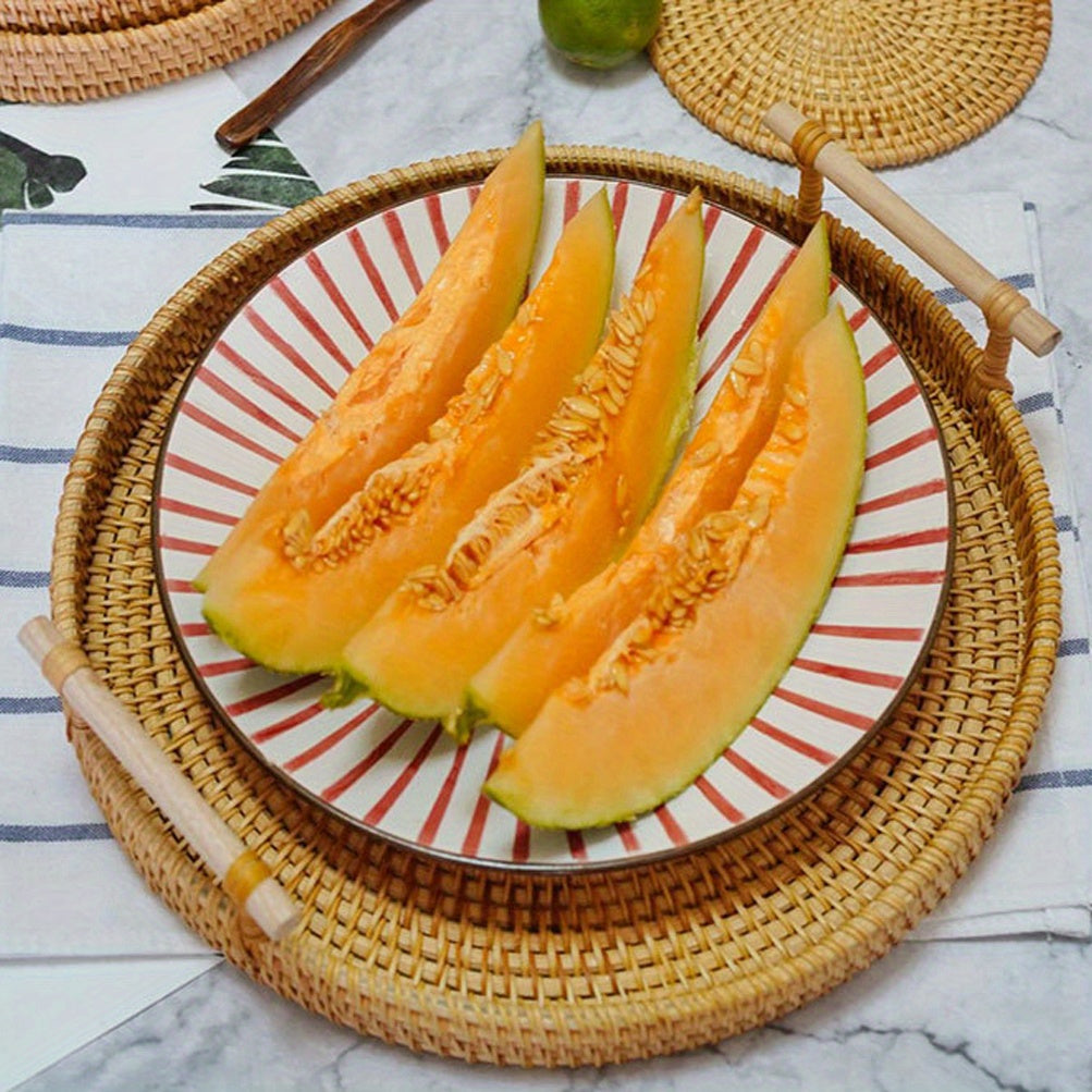 Rustic Hand Woven Rattan Serving Tray with Handles