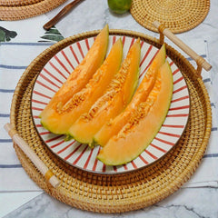 Rustic Hand Woven Rattan Serving Tray with Handles