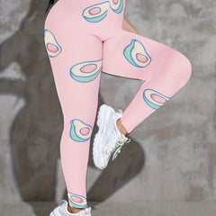 Avocado Print Yoga Pants High Rise Stretchy Gym Leggings