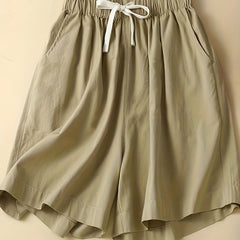Solid Wide Leg Drawstring Shorts With Pockets