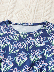 Girls 2pcs Pajamas Set Floral Print Long Sleeve Round Neck Pullover Loungewear