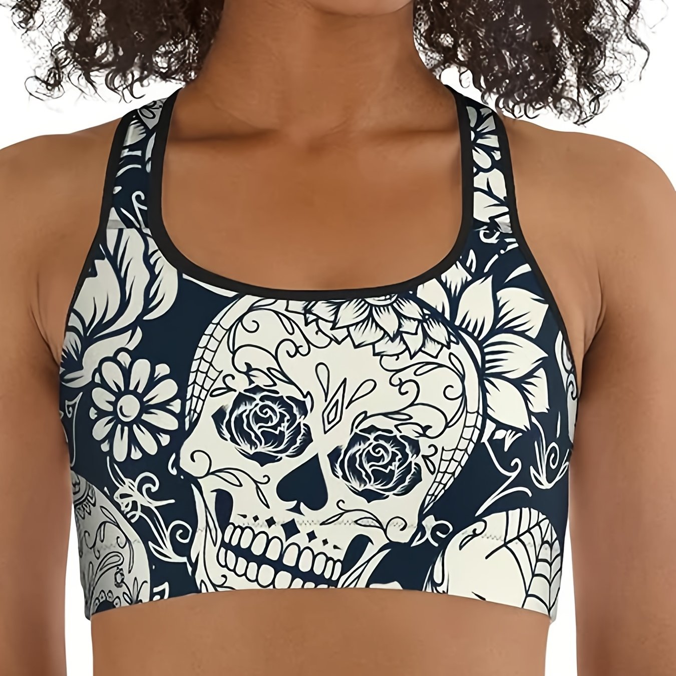 Gothic Skull Print Racer Back Sports Bra