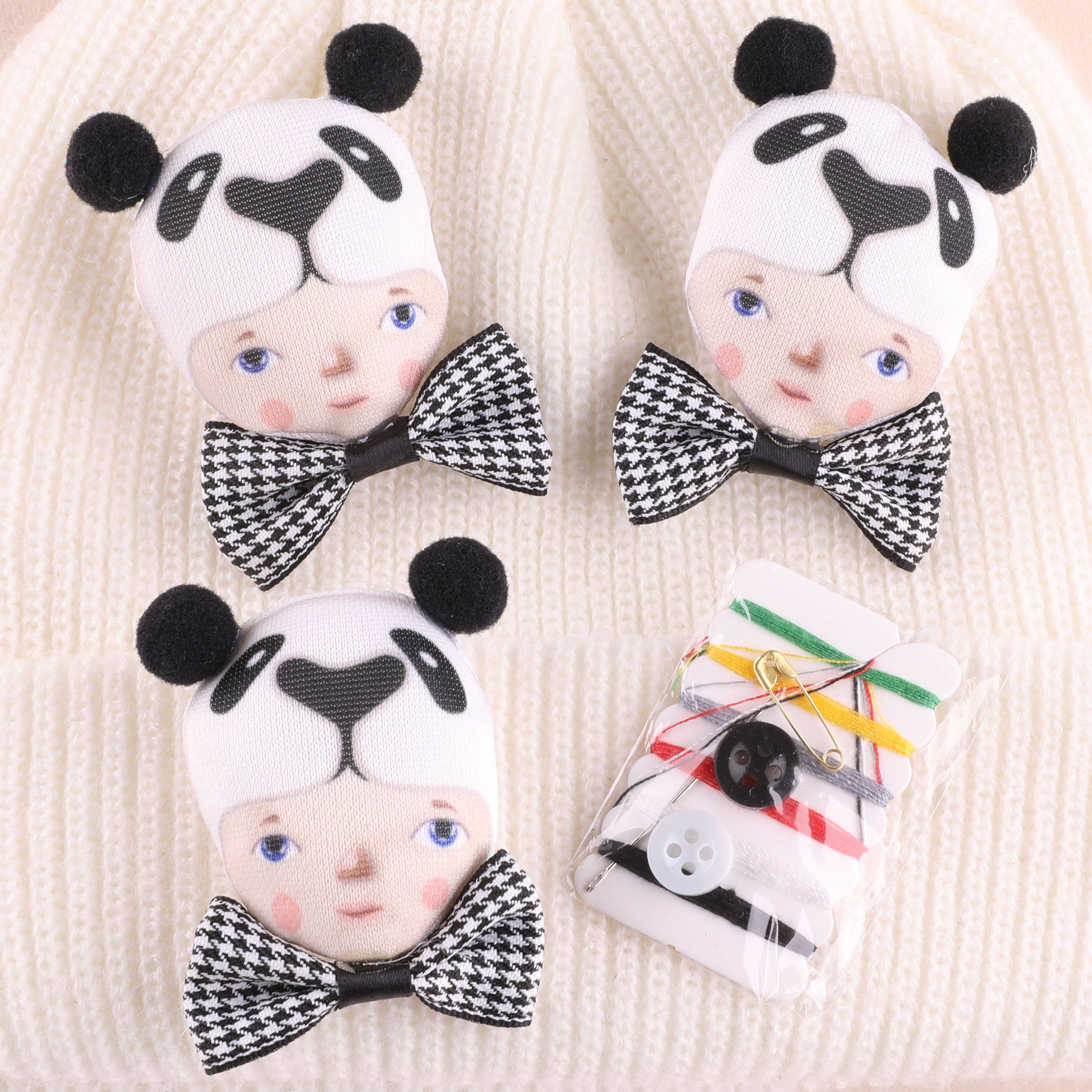 4pcs Panda Doll Head Patches Girls Hat DIY Sew Hand