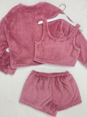 Cozy Fleece Loungewear Set: Long Sleeve Top, Tank Top & Shorts