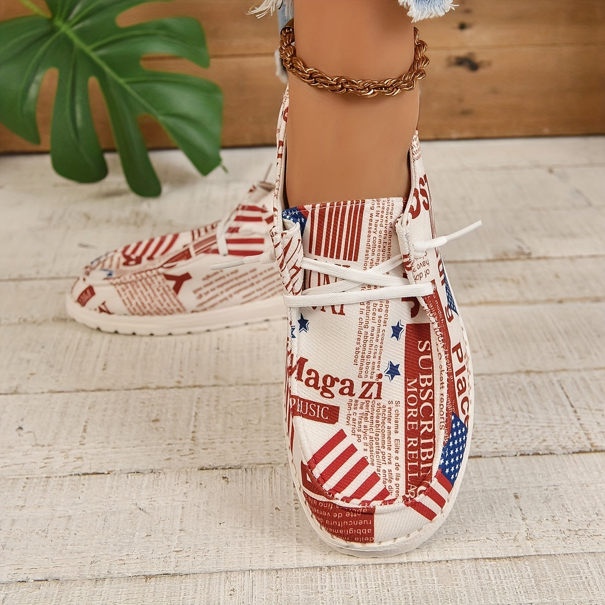 Women's Flag Print Loafers Lace Up Outdoor Sneakers Lightweight Shoes