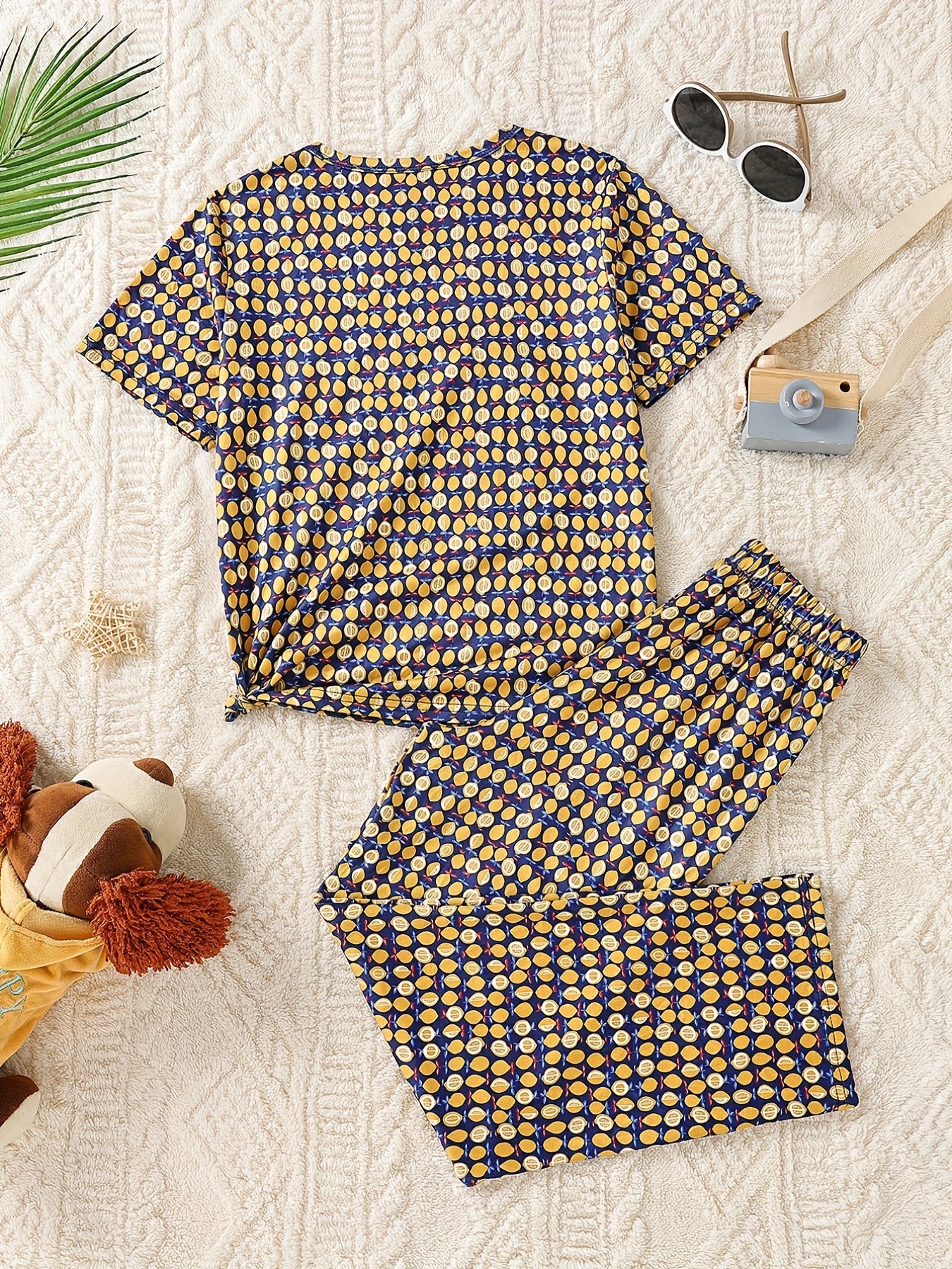2pcs Lemon Print Kid's Pajama Set Comfy PJ Girl's Loungewear