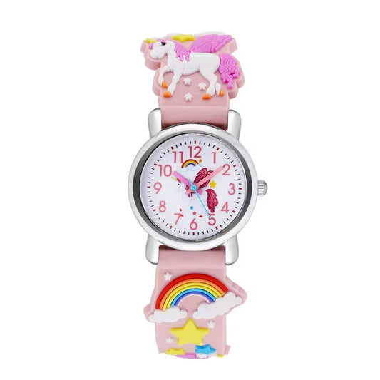 Children's Quartz Watch Rainbow Horse Soft Rubber Strap Boys Girls Watch
