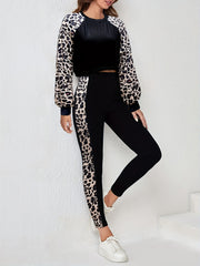Leopard 2pc Set Long Sleeve T-shirt & Leggings Outfit Women's Clothing