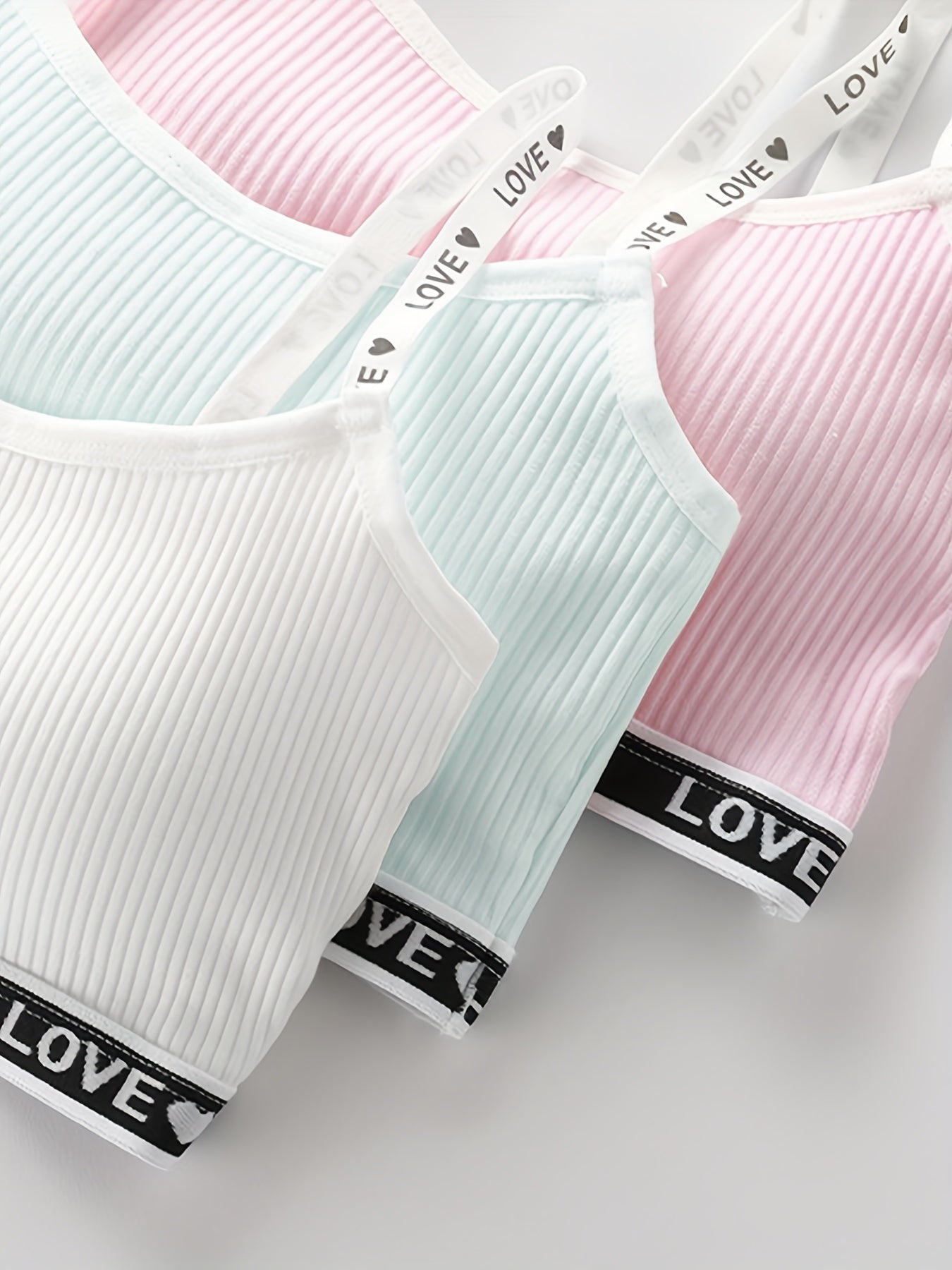 4pcs Girl's Ribbed Bralette Set for Students Teens 7-14 Years Old
