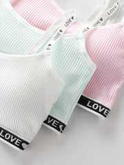 4pcs Girl's Ribbed Bralette Set for Students Teens 7-14 Years Old