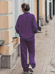 2 Piece Set: Button Up Blouse & Wide Leg Pants