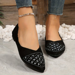Women's Rhinestone Decor Flat Shoes Point Toe Work Shoes