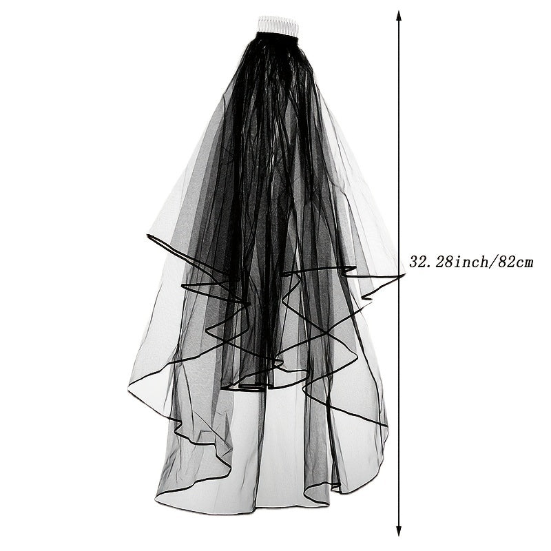 Gothic Veil Headdress With Comb Double Layer Headwear