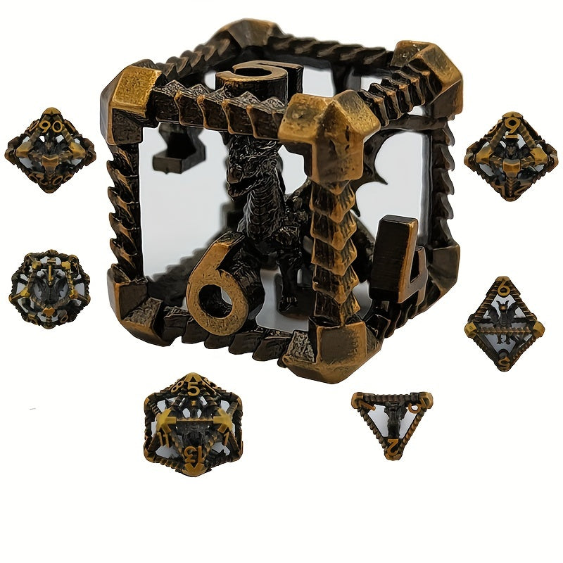 Metal Hollow Dragon Dice Set 7pcs Large Polyhedral Dice