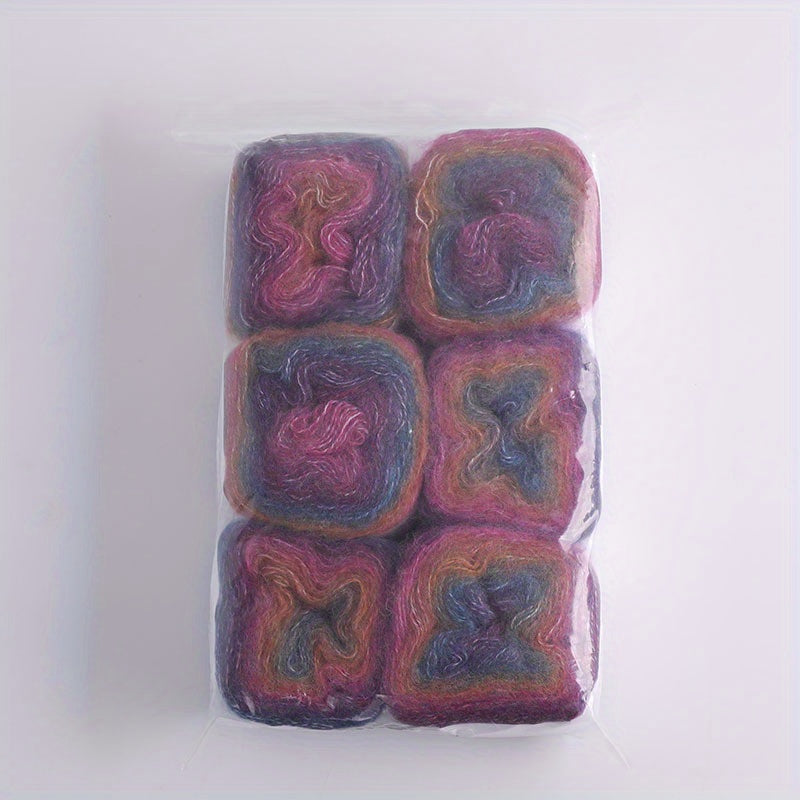 6pk Rainbow Gradient Mohair Yarn for DIY Knitting & Crocheting