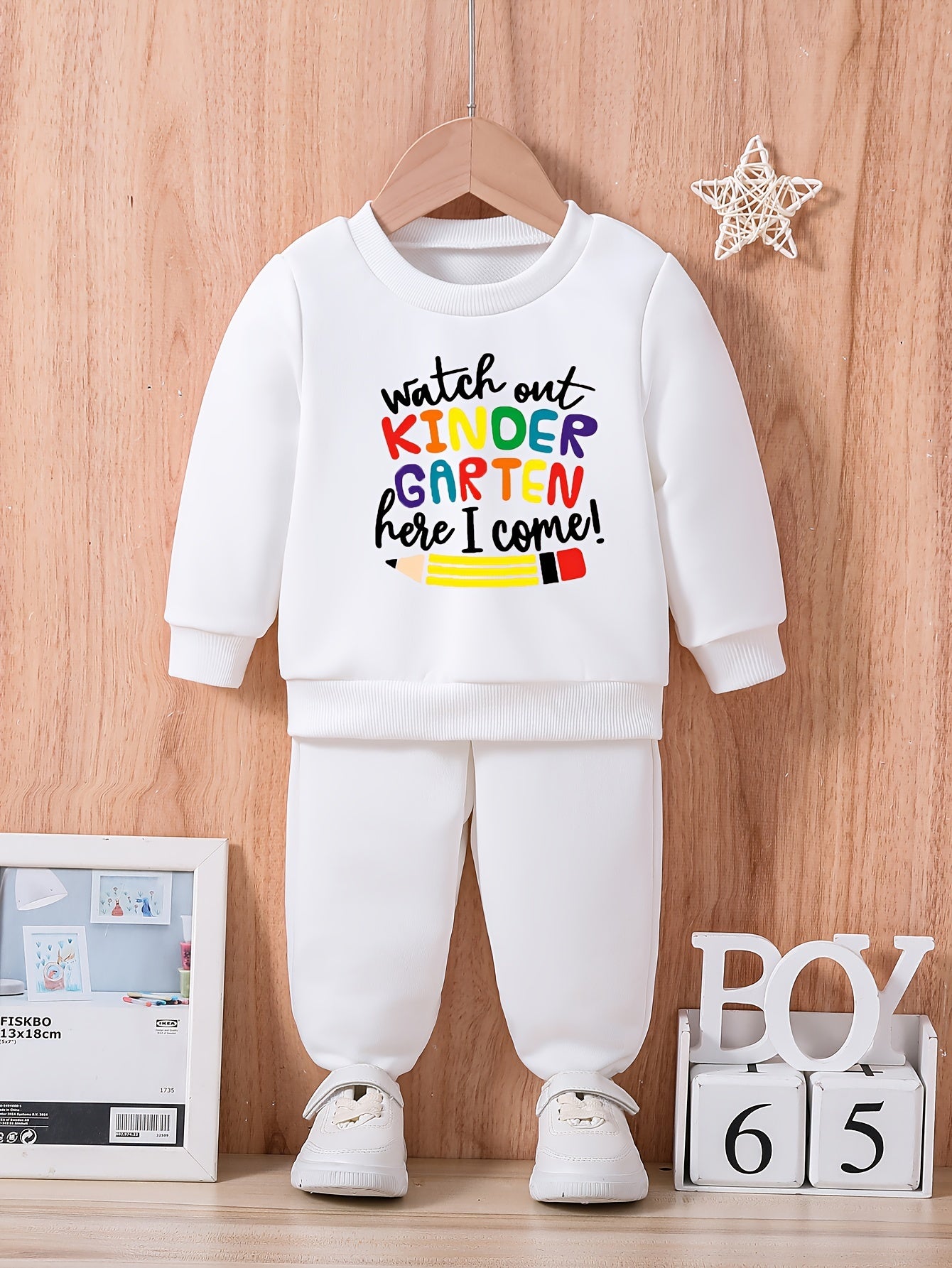 Baby Letter Print Casual Outfit Long Sleeve Sweatshirt Trousers Set