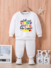Baby Letter Print Casual Outfit Long Sleeve Sweatshirt Trousers Set