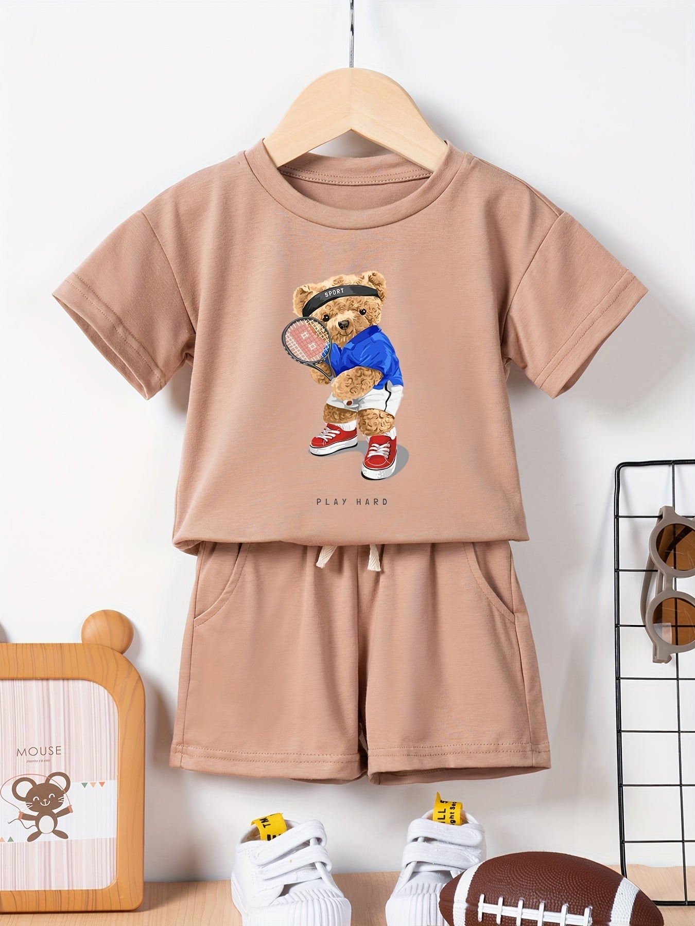 Boys Summer Bear Tracksuit Set Casual T-shirt and Shorts Kids Outfits
