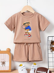 Boys Summer Bear Tracksuit Set Casual T-shirt and Shorts Kids Outfits