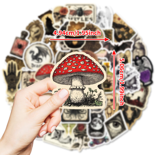 50pcs Vintage Goth Stickers Waterproof Vinyl Decals Skull Mushroom Bat Dragon