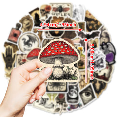 50pcs Vintage Goth Stickers Waterproof Vinyl Decals Skull Mushroom Bat Dragon