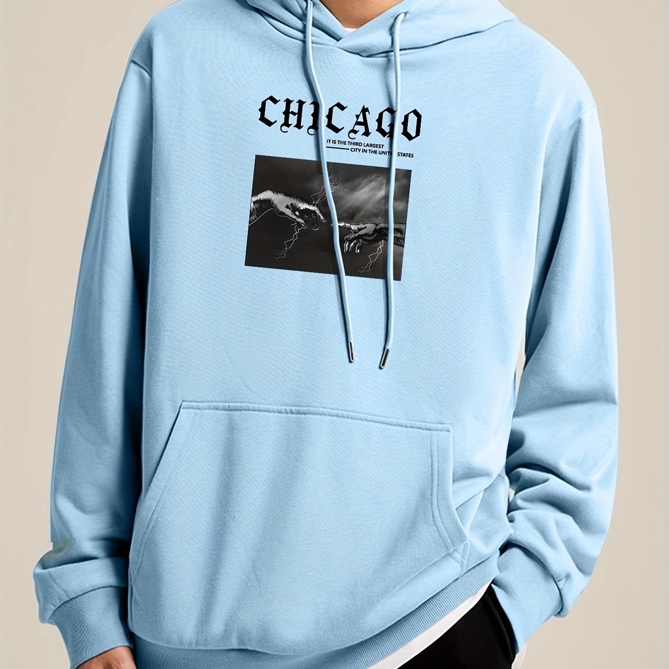 Men's CHICAGO Print Hooded Sweatshirt Long Sleeve Drawstrings Personalized Hoodi