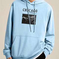 Men's CHICAGO Print Hooded Sweatshirt Long Sleeve Drawstrings Personalized Hoodi