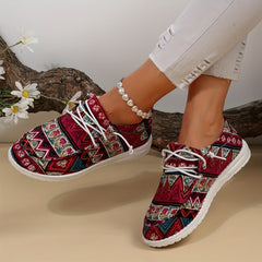 Women's Geometric Pattern Canvas Lace Up Outdoor Shoes