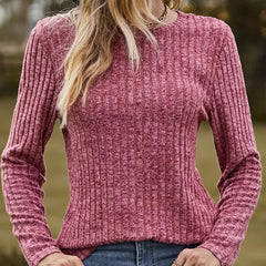 Casual Sweater Solid Ribbed Long Sleeve Round Neck