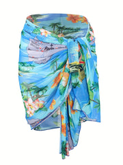 Boho Bikini Bottoms Tropical Print Cover Up Skirt